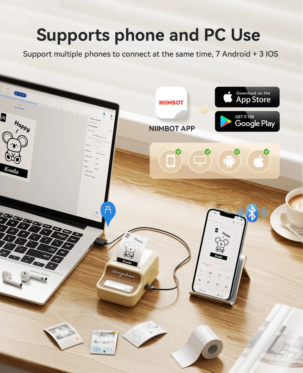 B21 Pro HD Photo Printer Label Maker Machine, NEW Upgrade !300 DPI ! Sticker Printer Thermal Labeler for Business Home Office Organization,White